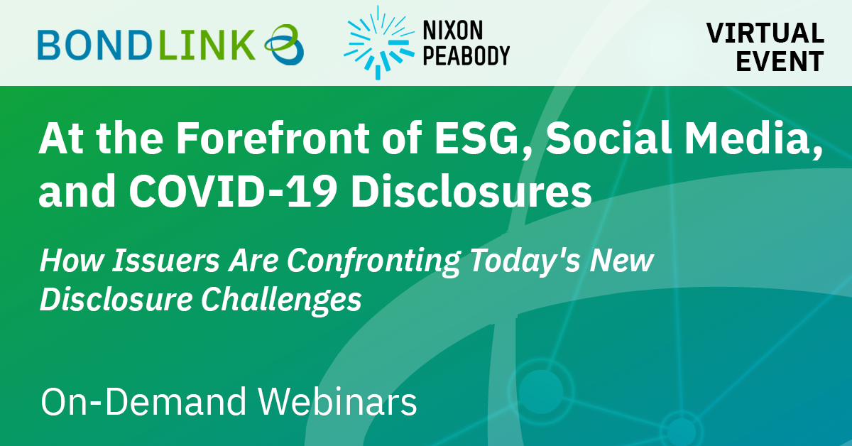 At the Forefront of ESG, Social Media, and COVID-19 Disclosures